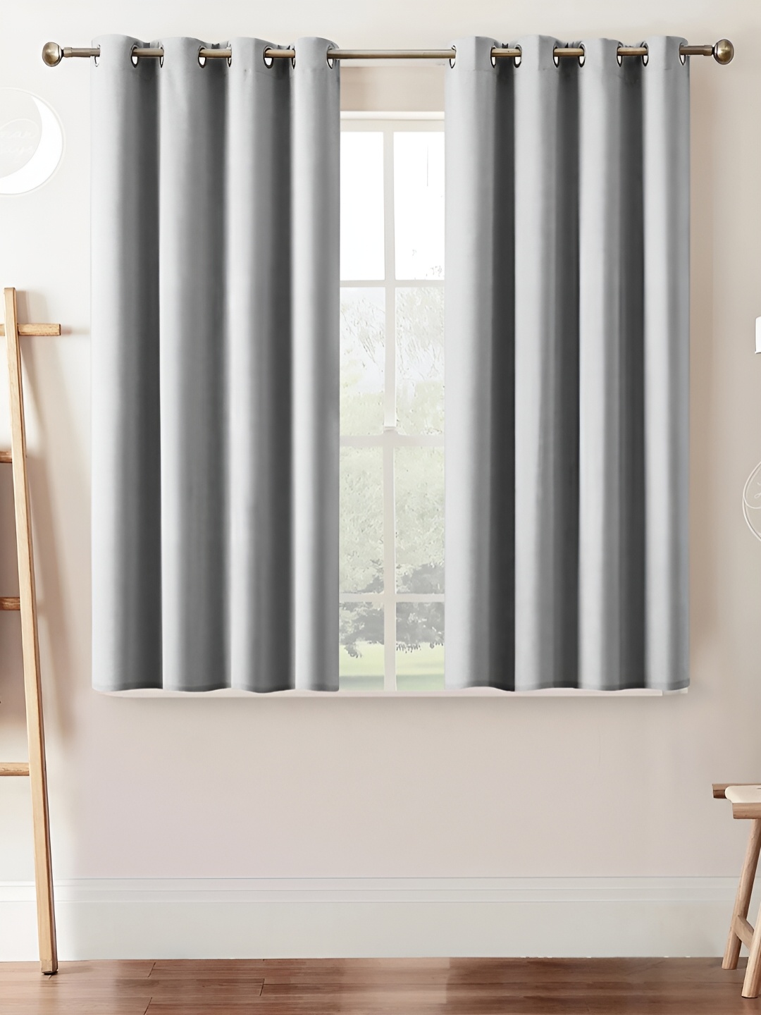 

Lunar Days Silver-Toned 2 Pieces Black Out Window Curtains