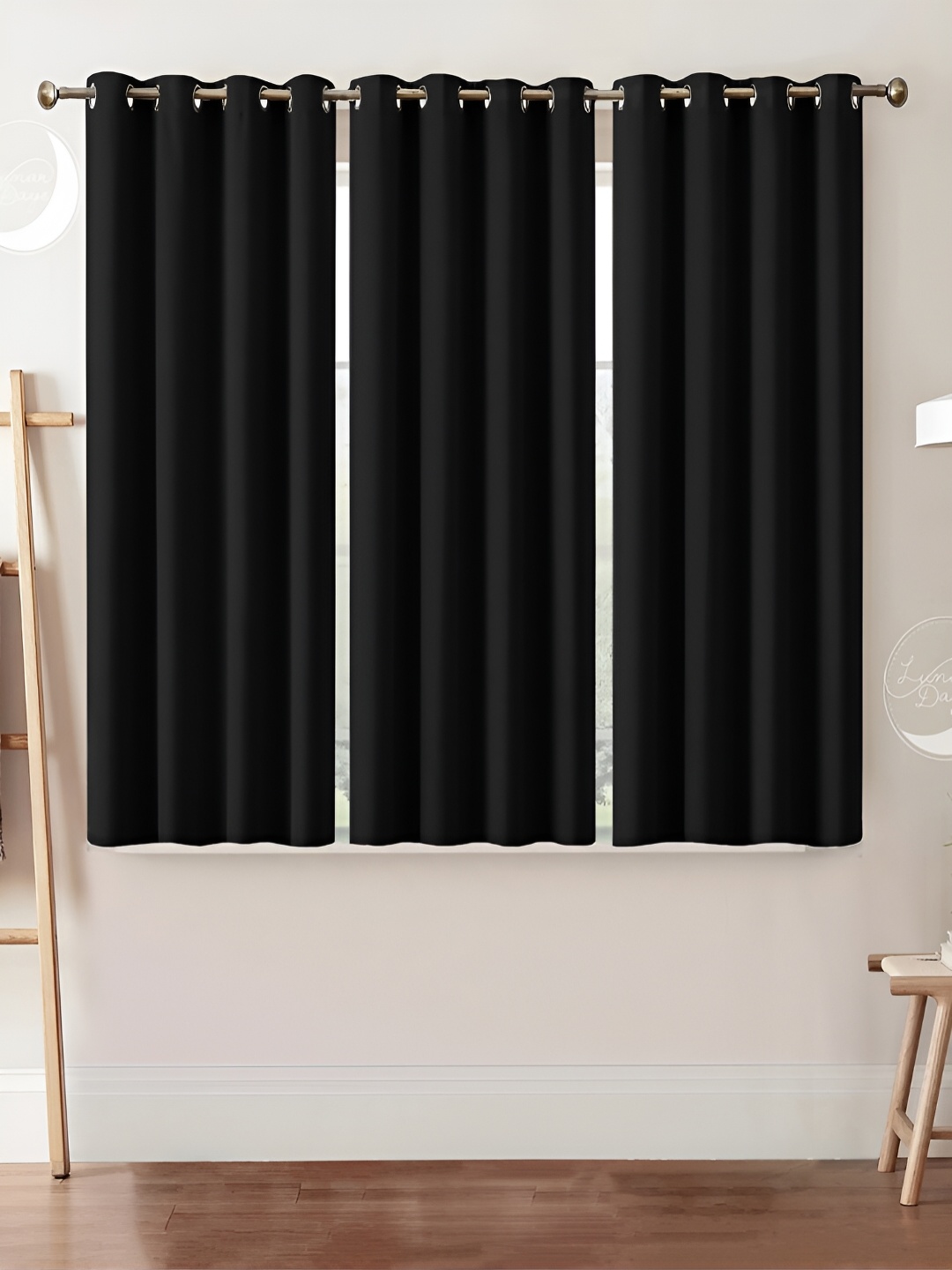 

Lunar Days Black 3 Pieces Black Out Window Curtains