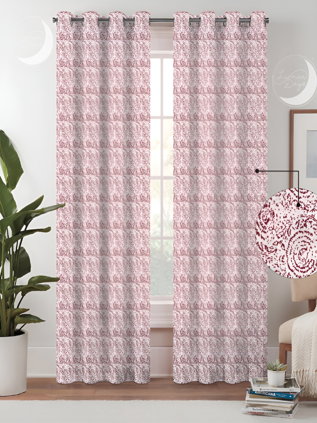 

Lunar Days Red & White 2 Pieces Abstract Room Darkening Cotton Long Door Curtains