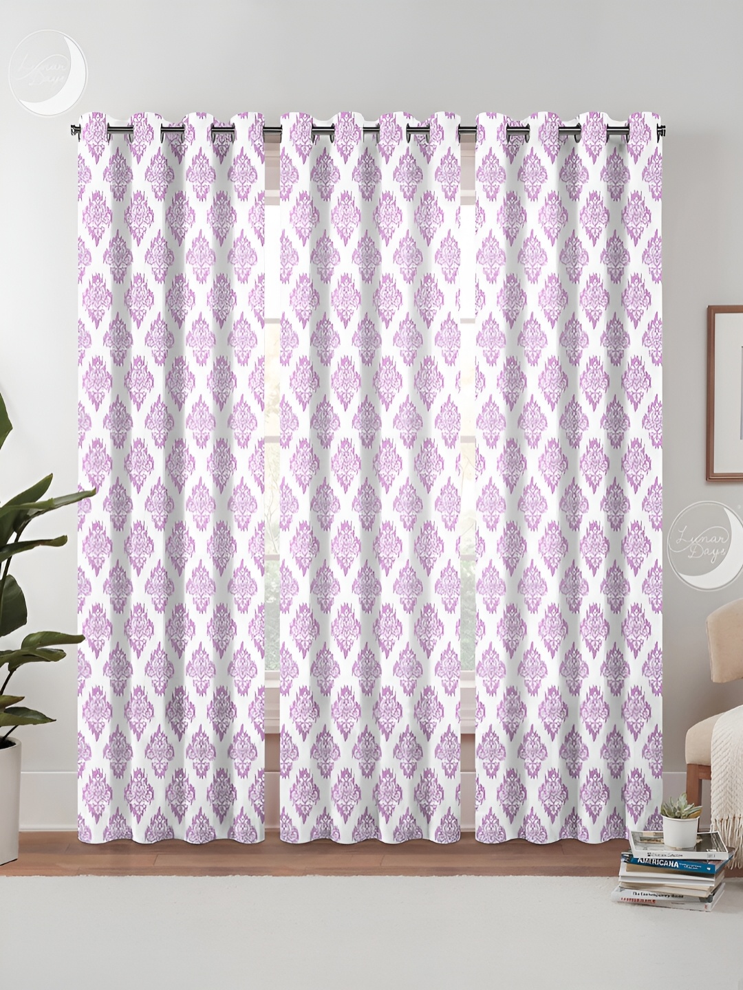 

Lunar Days Purple & White 3 Pieces Ethnic Motifs Room Darkening Long Door Curtain