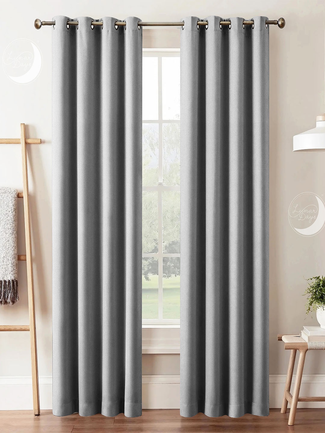 

Lunar Days Grey 2 Pieces Black Out Window Curtain Set