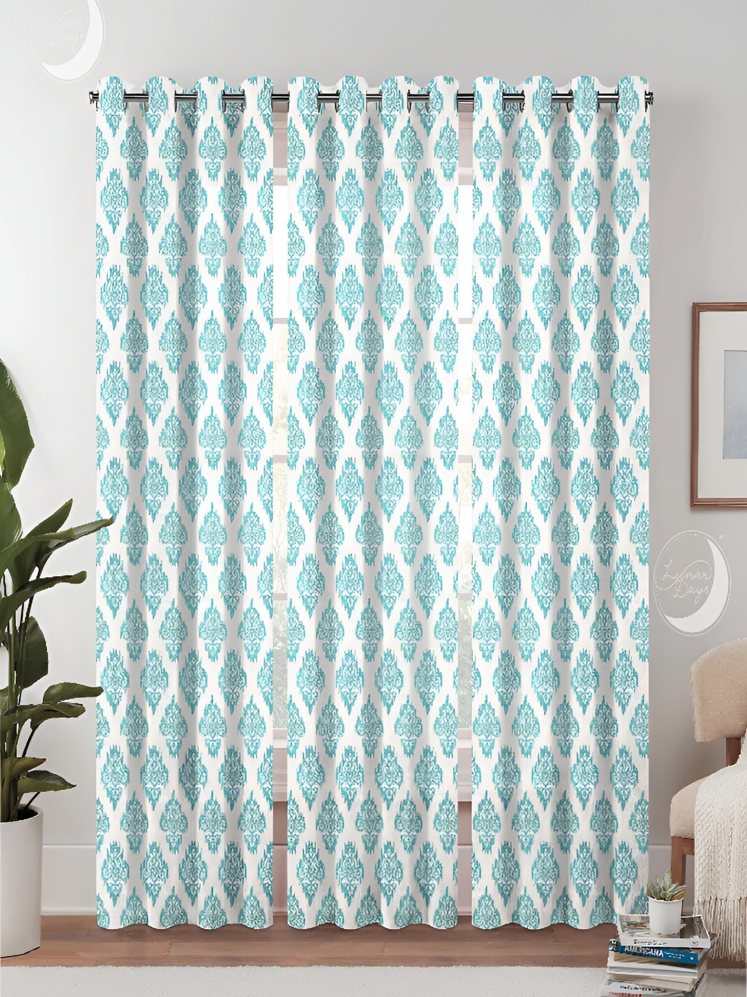 

Lunar Days Blue & White 3 Pieces Ethnic Motifs Room Darkening Door Curtain