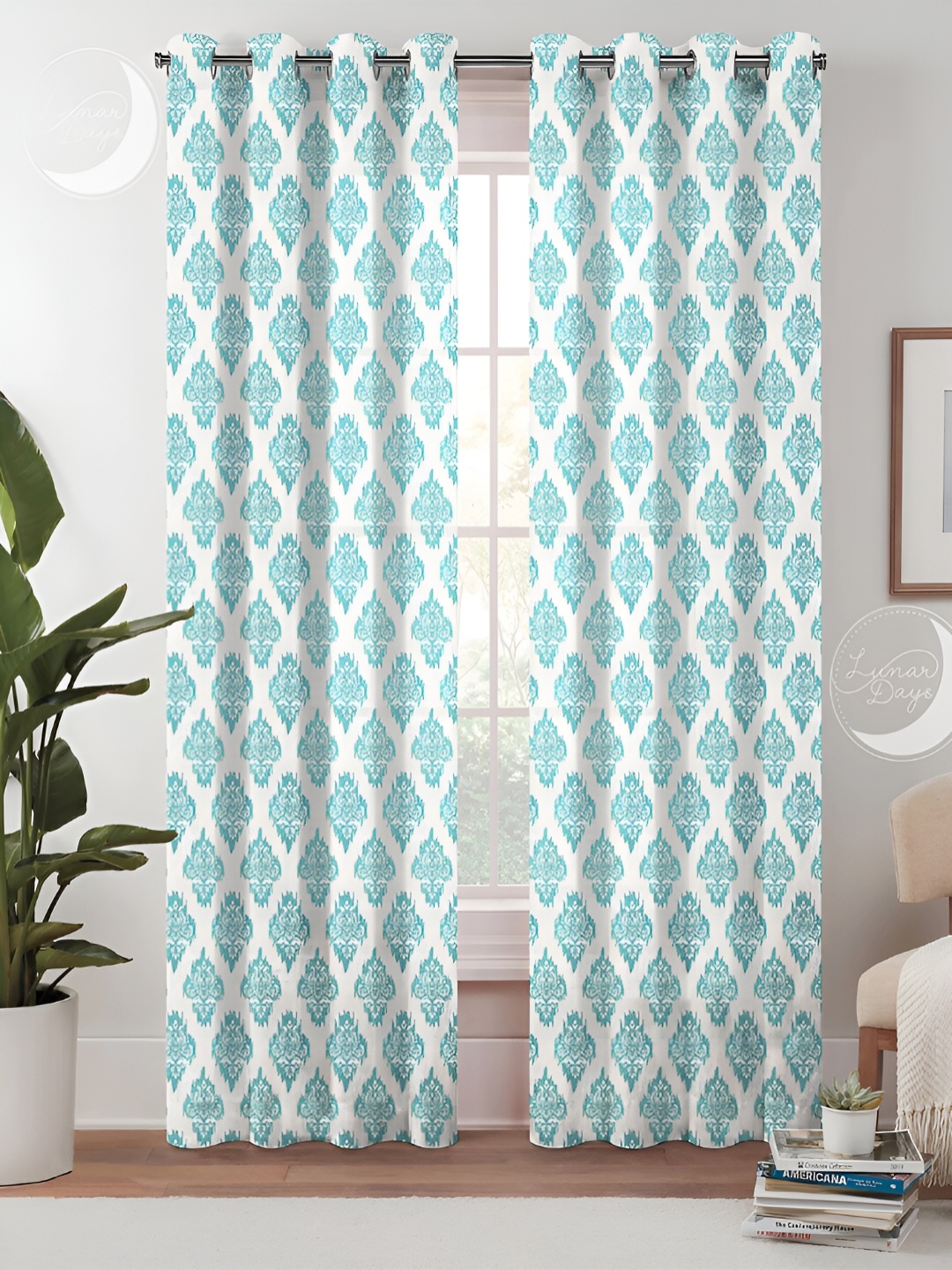 

Lunar Days White & Blue 2 Pieces Ethnic Motifs Room Darkening Door Curtains