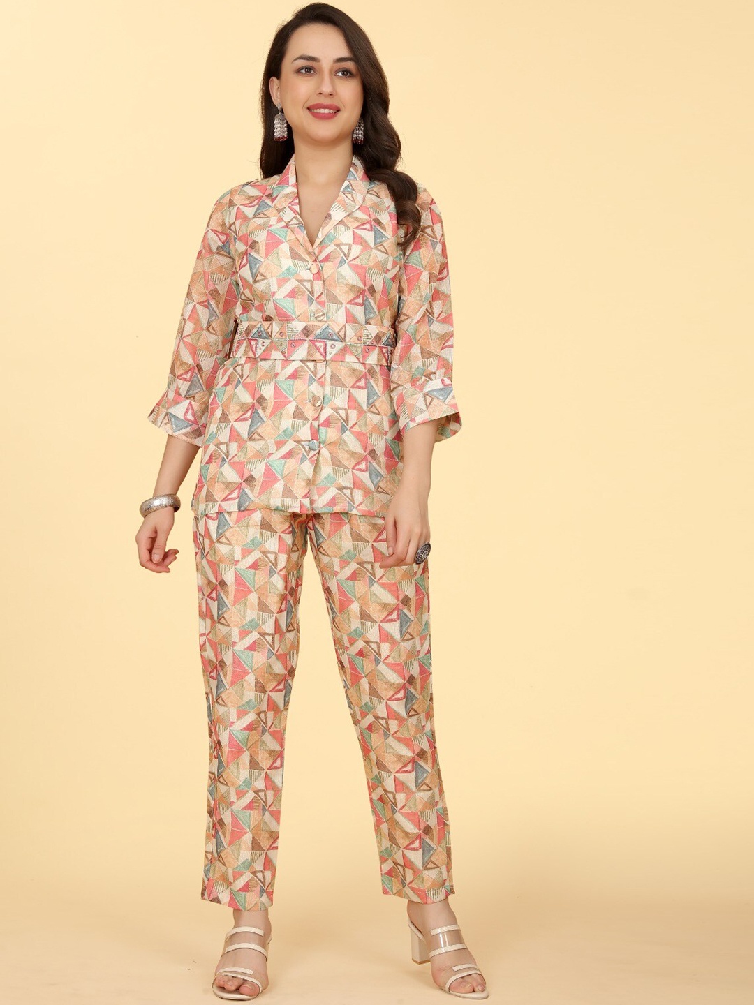

PEPPERYLOOK Printed Linen Tunic With Trousers, Peach