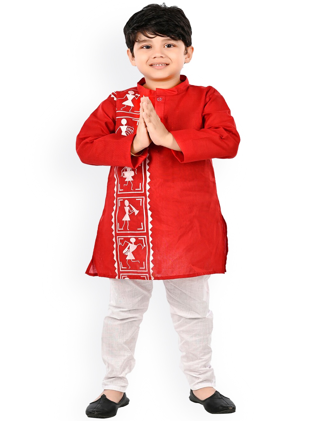 

BAESD Boys Ethnic Motifs Printed Regular Pure Cotton Kurta with Churidar, Red