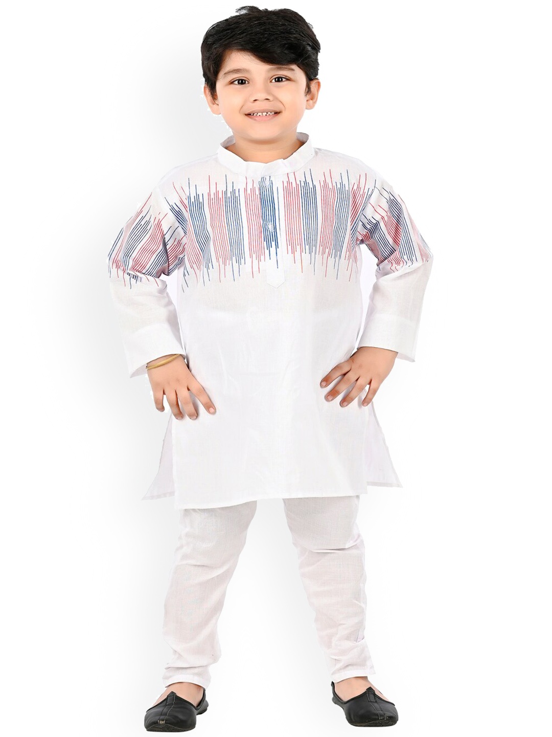 

BAESD Boys Striped Pure Cotton Kurta with Pyjamas, White