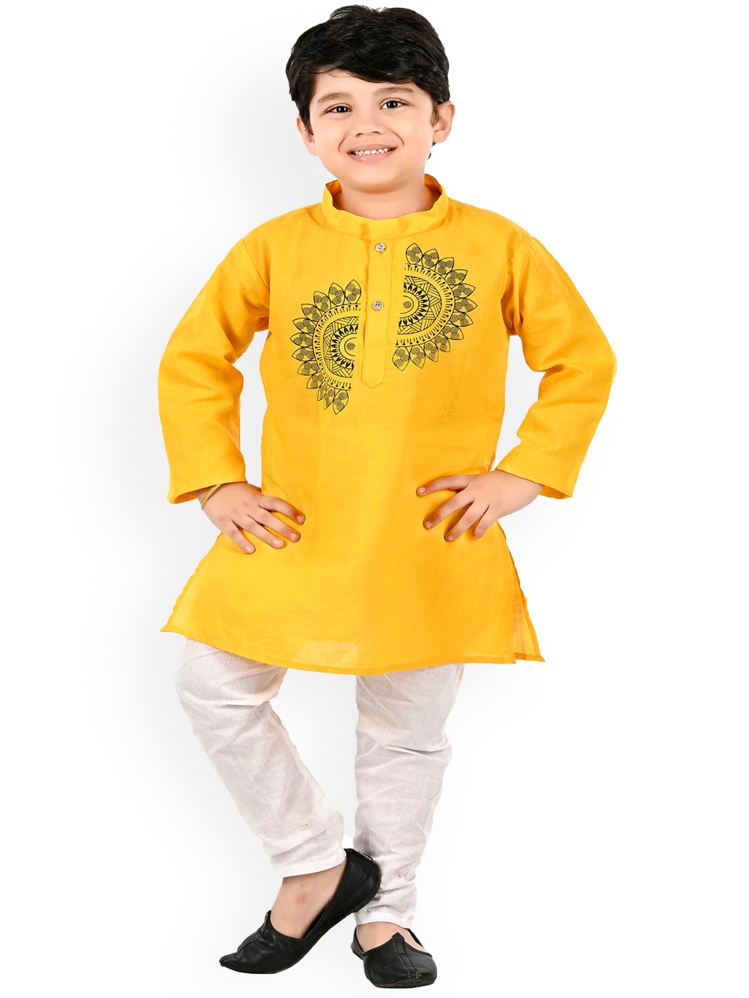 

BAESD Boys Ethnic Motifs Printed Pure Cotton Straight Kurta with Pyjamas, Yellow