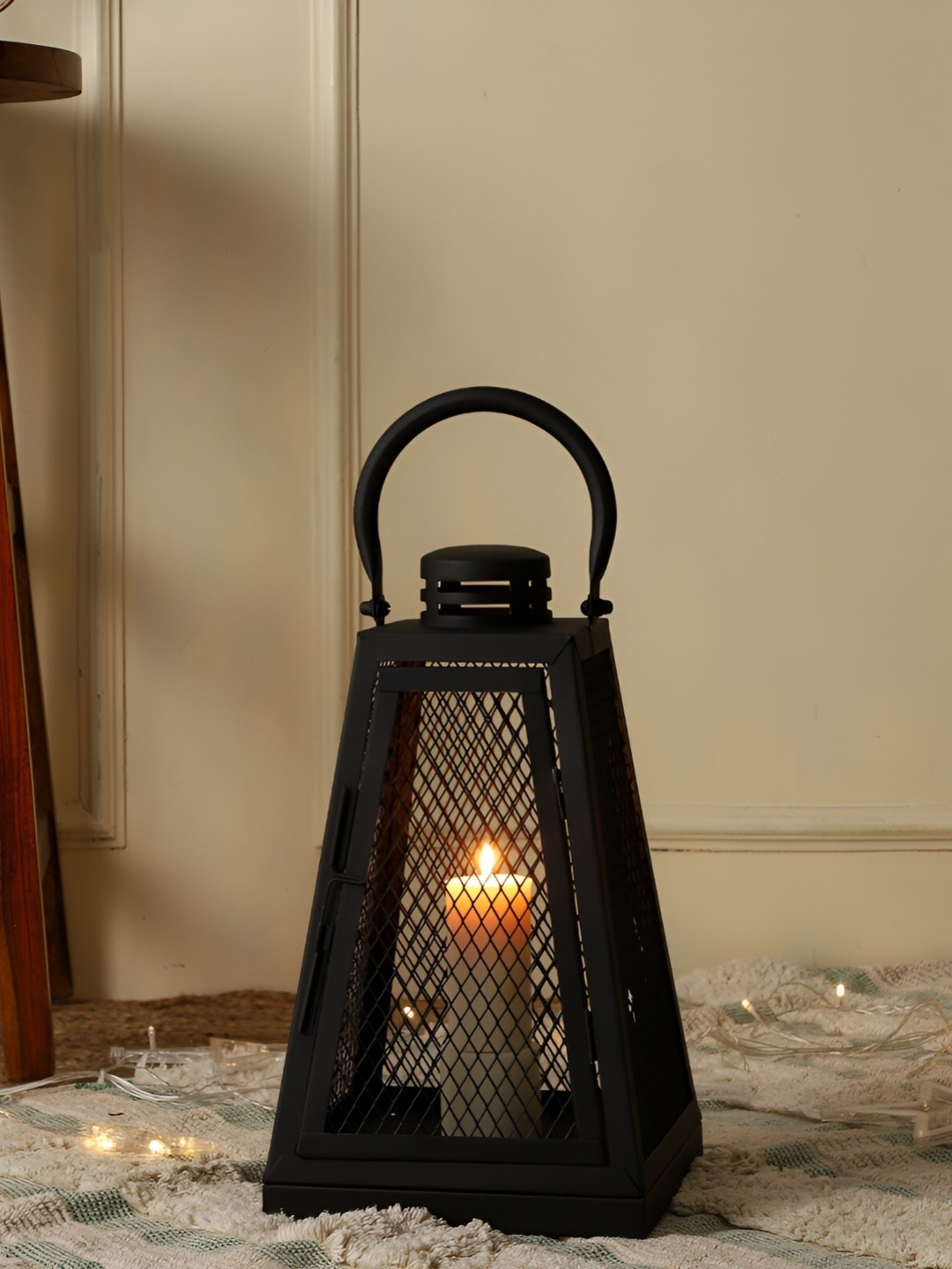 

OPAXA LIVING Black Mild Steel Grille Candle Lantern