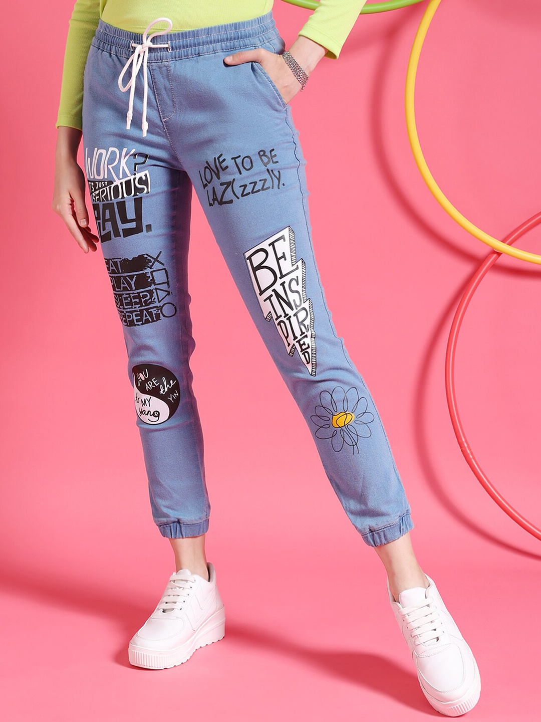 

Freehand by The Indian Garage Co Women Blue Printed Mid-Rise Stretchable Jeans