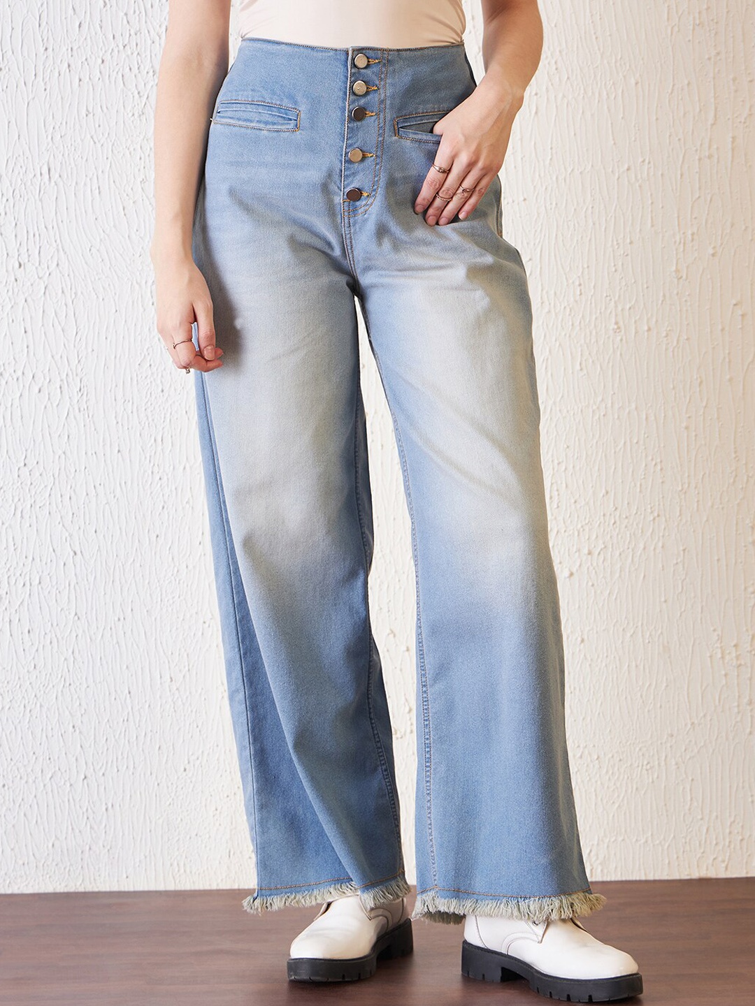 

Antheaa Blue Women Comfort Relaxed Fit High-Rise Low Distress Heavy Fade Stretchable Jeans