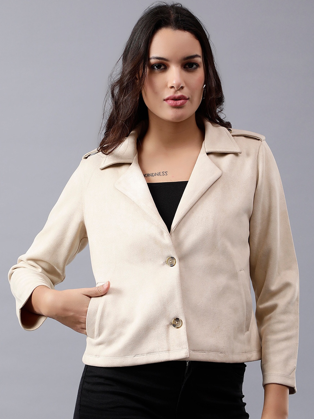 

Roadster Lapel Collar Tailored Jacket, Beige