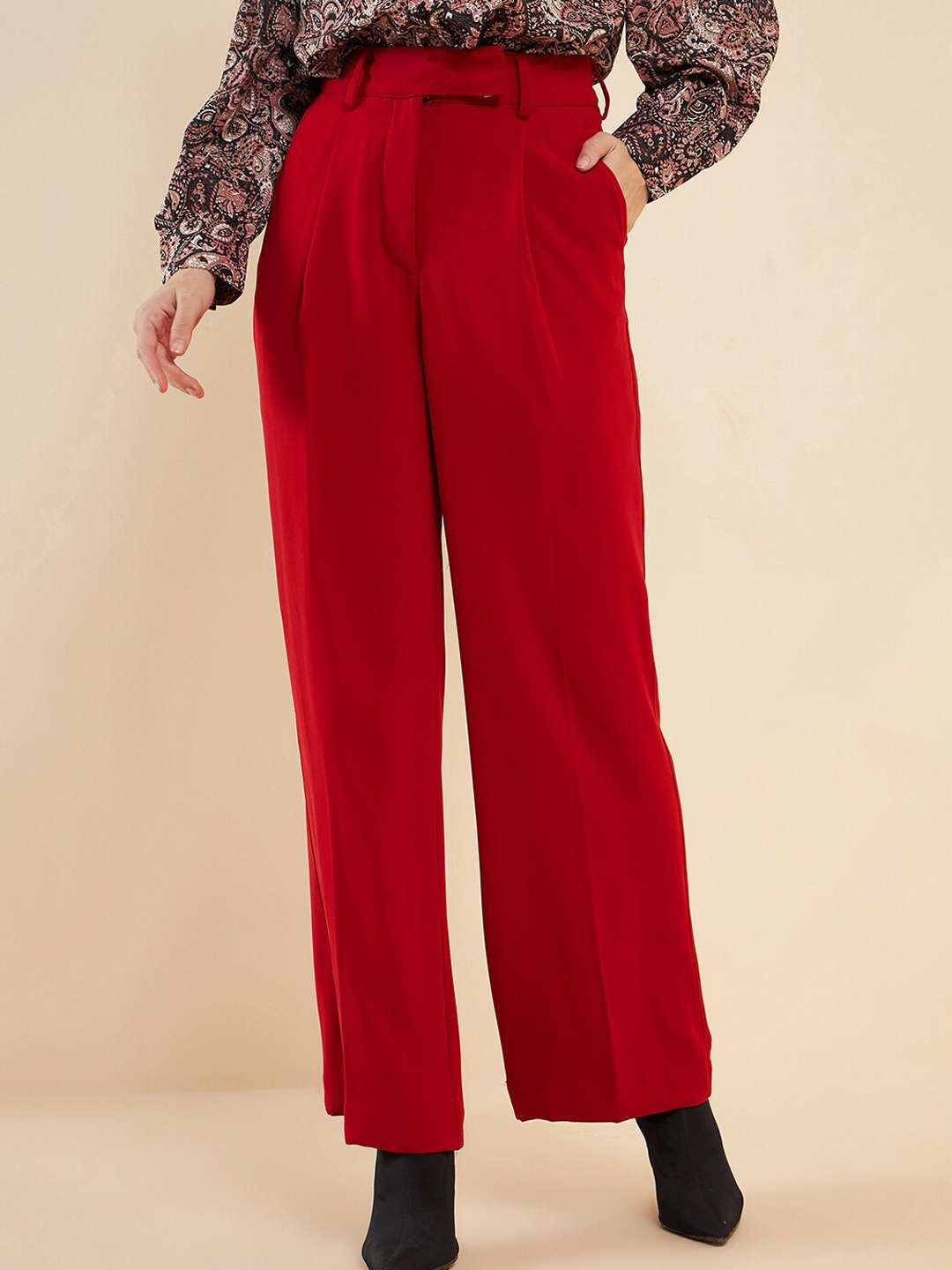 

Antheaa Elit Women Smart High-Rise Parallel Trousers, Red