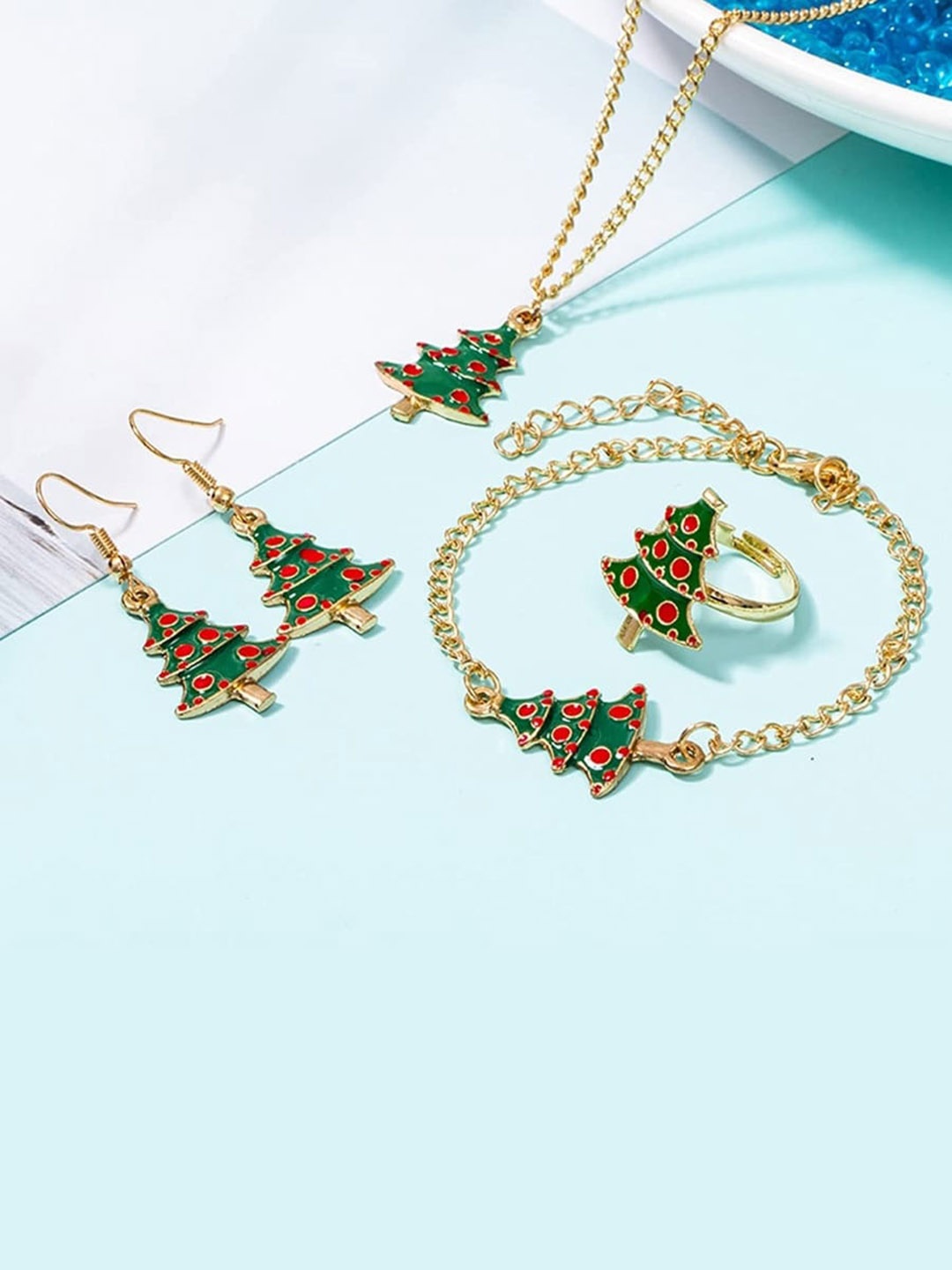 

EL REGALO Stone Studded & Beaded Necklace & Earrings With Bracelet, Gold