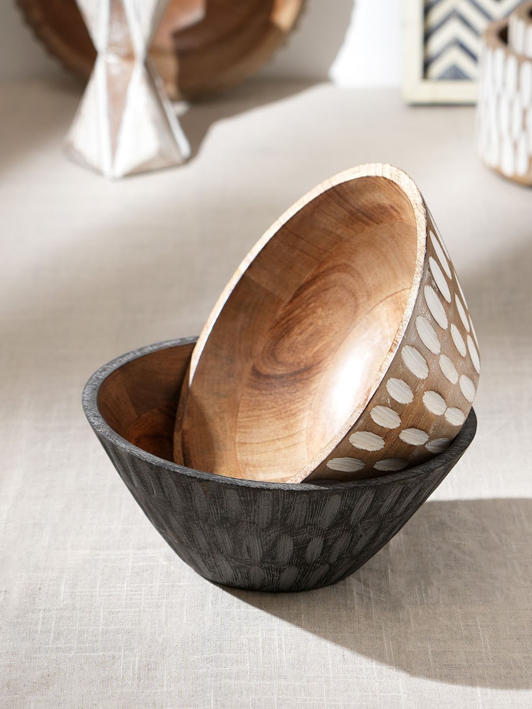 

Designer Library Beige & Brown Textured Wooden Decorative Bowl
