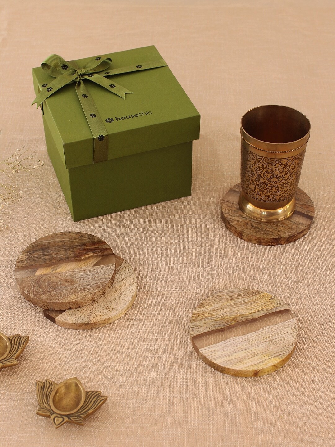 

House This Majuli Beige 4 Pieces Coaster Gift Box