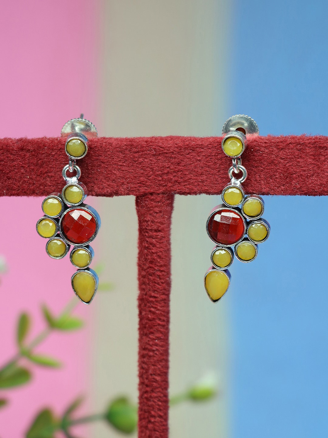 

Ozanoo Silver Plated Stone Studded Drop Earrings