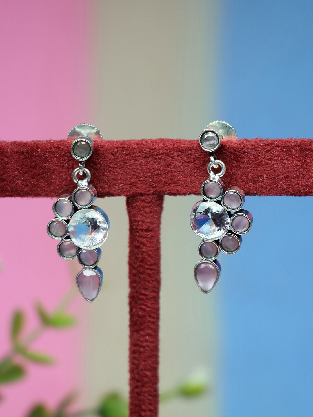 

Ozanoo Silver Plated Zircon Stone Studded Drop Earrings