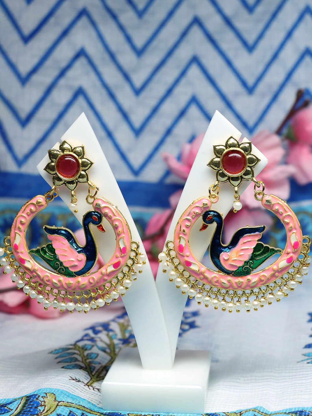 

Ozanoo Silver-Plated Stone Studded & Beaded Peacock Shaped Drop Earrings, Gold