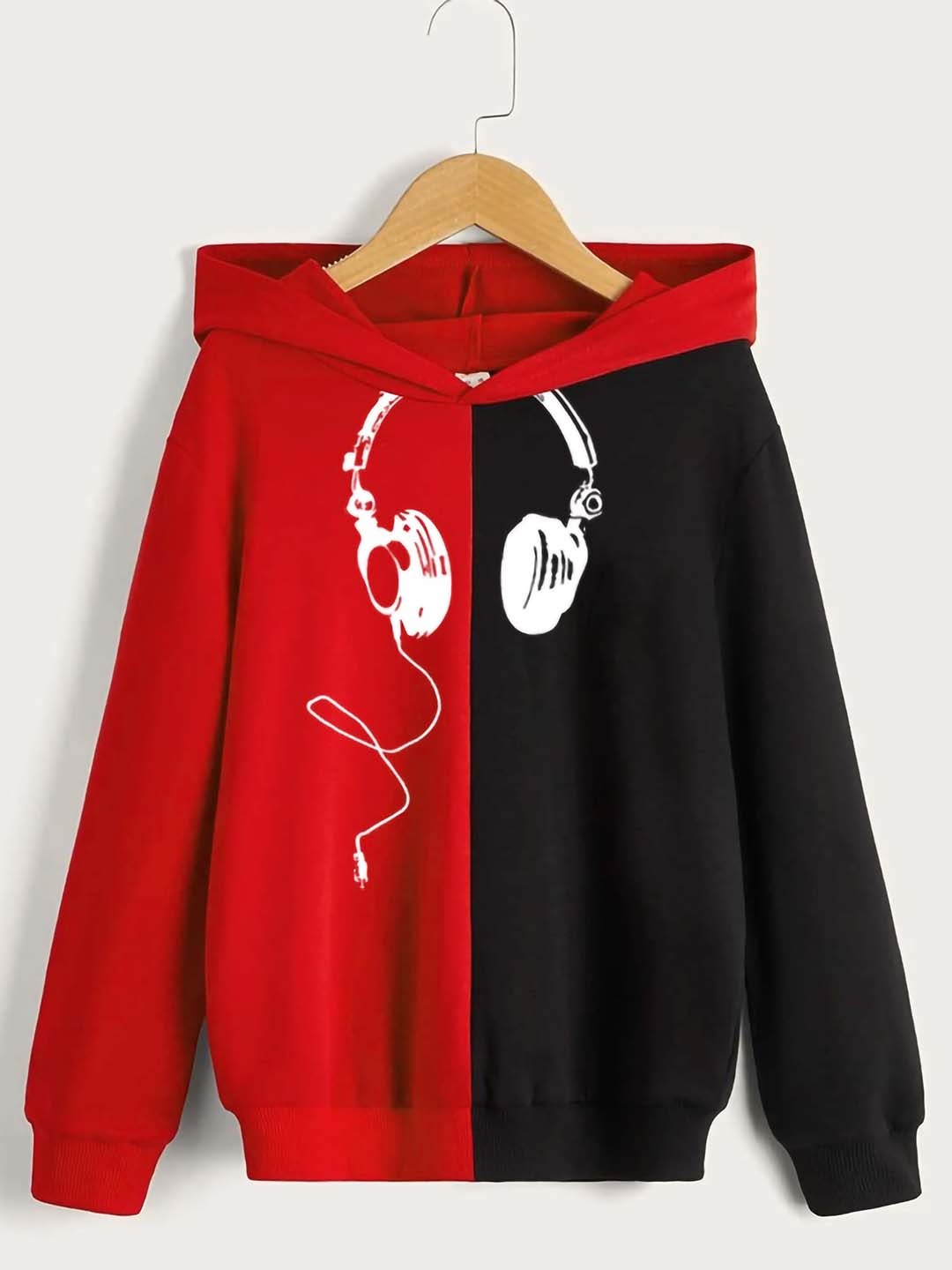 

BAESD Boys Red & Red Printed Cotton Hooded T-shirt