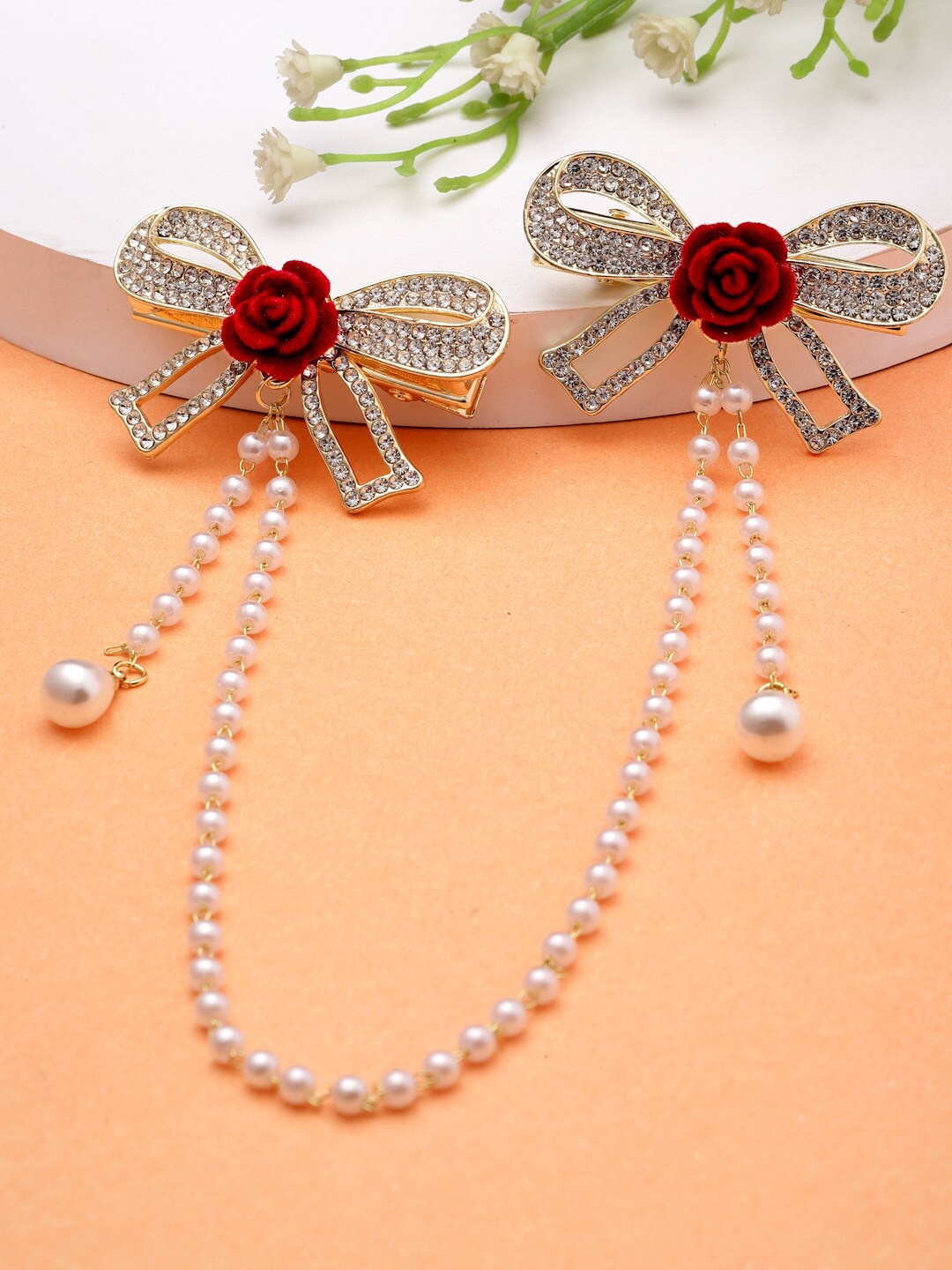 

PANASH Butterfly Design Embellished Pearls Alligator Hair Clip, Gold