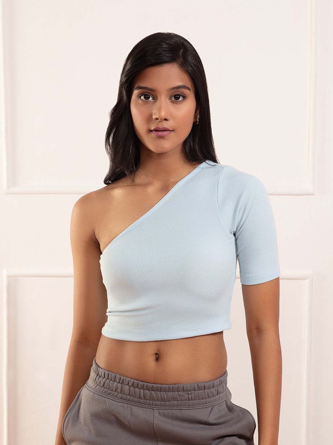 

Nykd One Shoulder Cotton Crop T-shirt, Blue