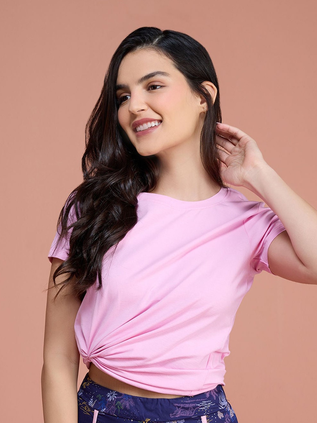 

Nykd Round Neck Cotton Regular Fit T-shirt, Pink