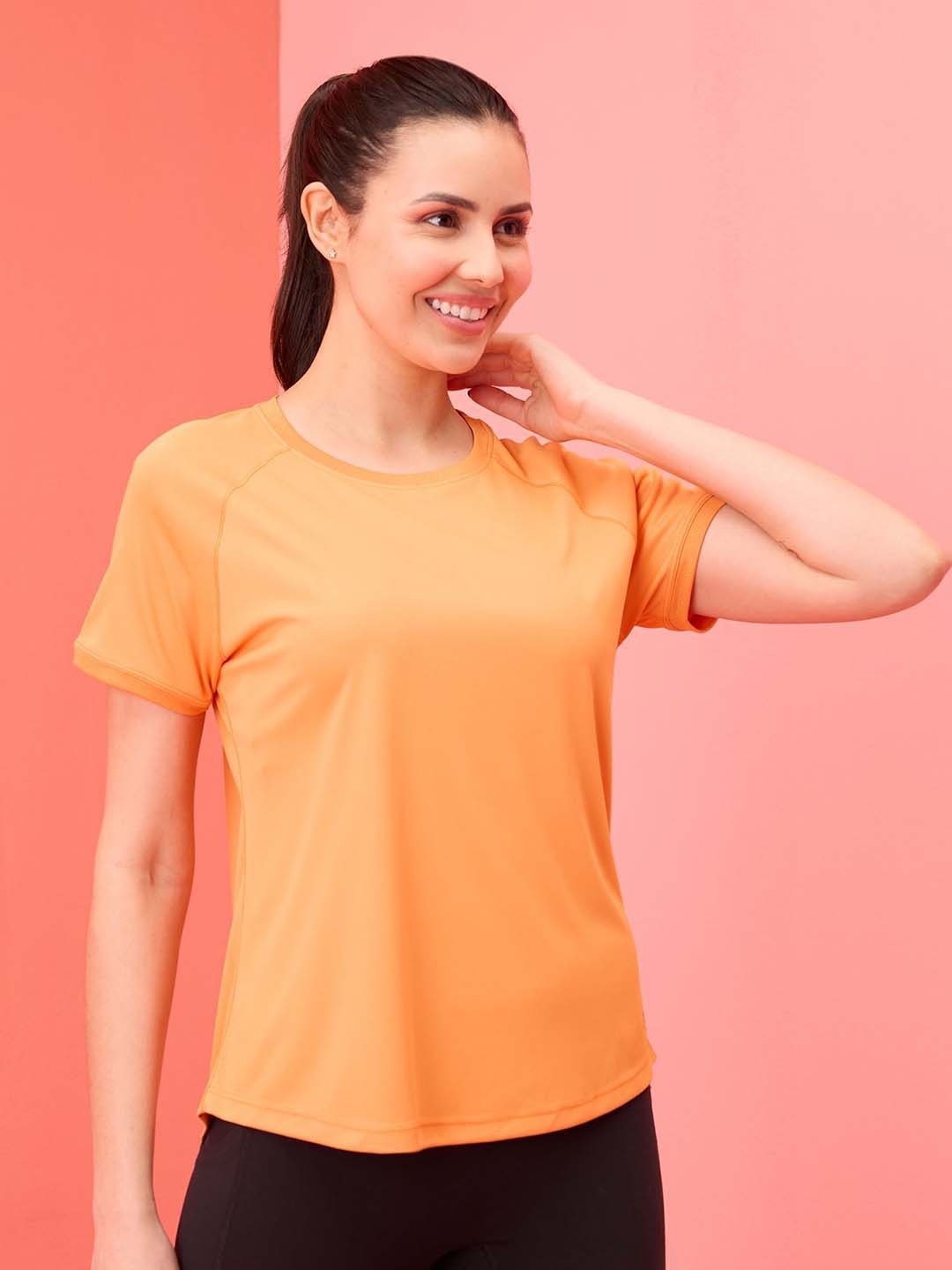 

Nykd Women Regular Raglan Sleeves Active T-Shirt, Orange