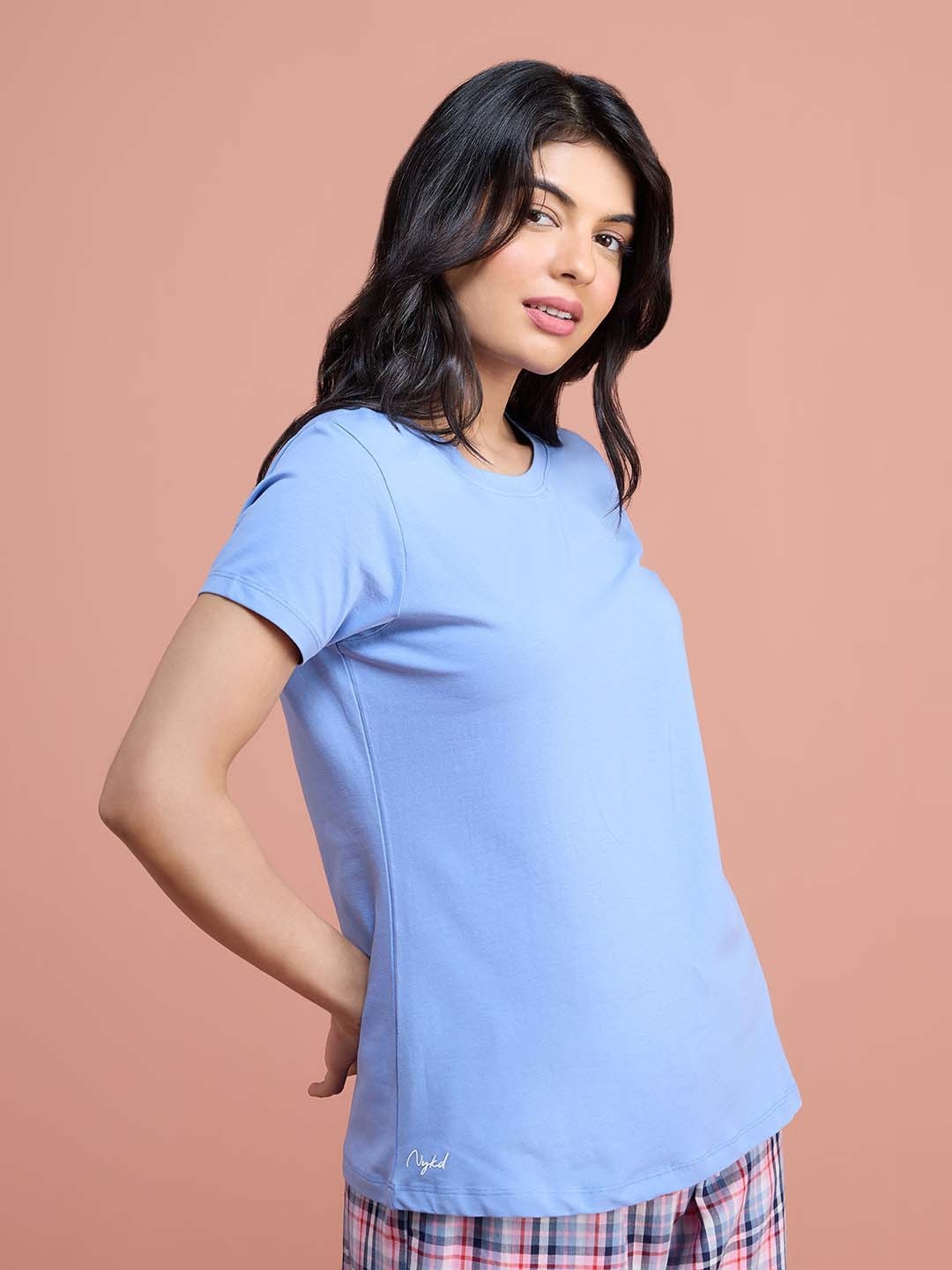 

Nykd Round Neck Cotton T-shirt, Blue