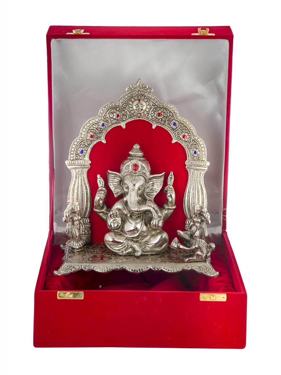 

INTERNATIONAL GIFT Silver-Plated Get Ganesh Idol With Beautiful Red Velvet Box