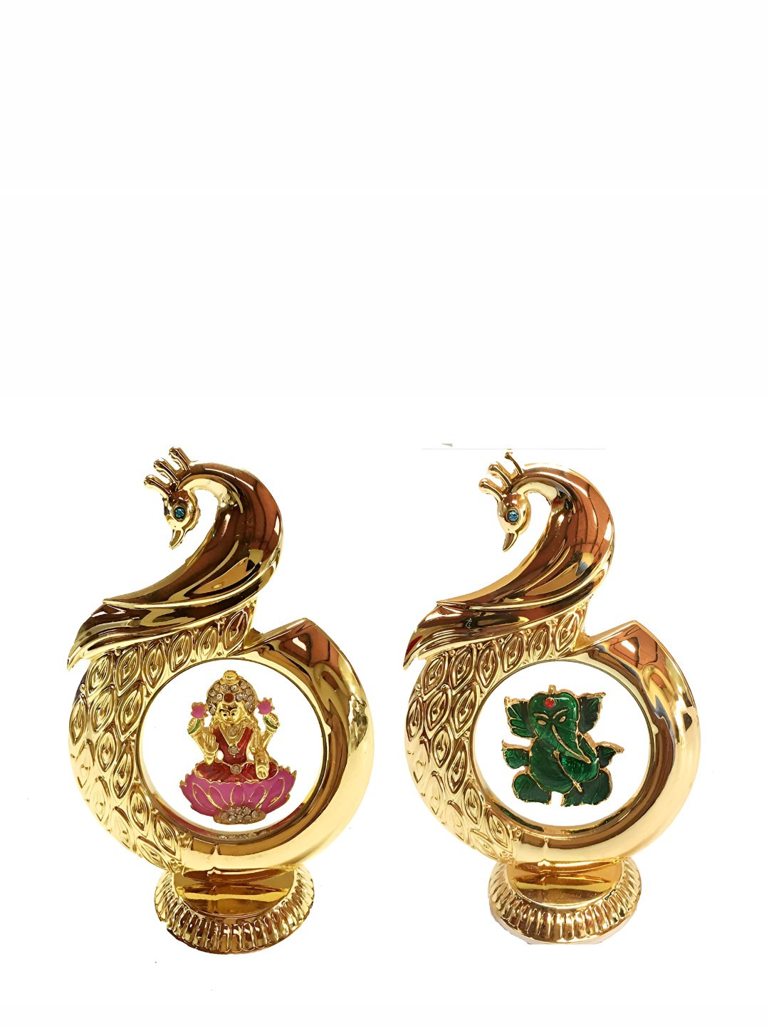 

INTERNATIONAL GIFT Green & Pink 2 Pieces Brass Laxmi Ganesh Idol Car Dashboard Showpiece, Gold