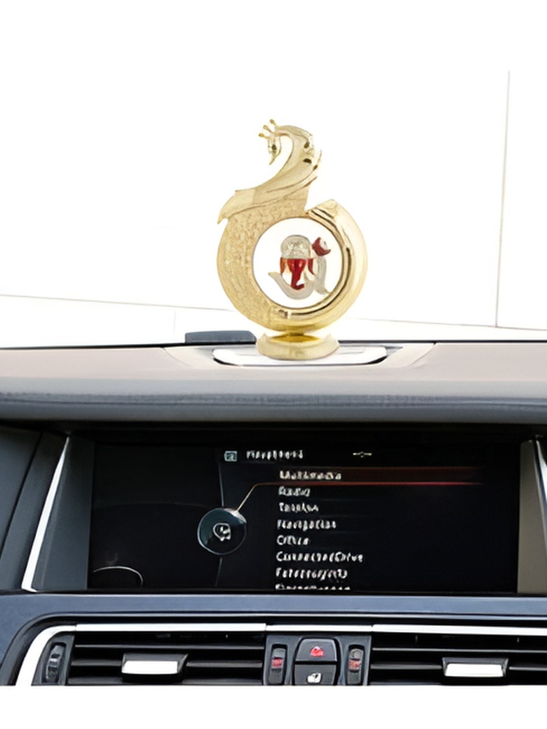 

INTERNATIONAL GIFT Golden & Red Peacock Shaped Om Ganesha Idol For Car Dashboard, Gold