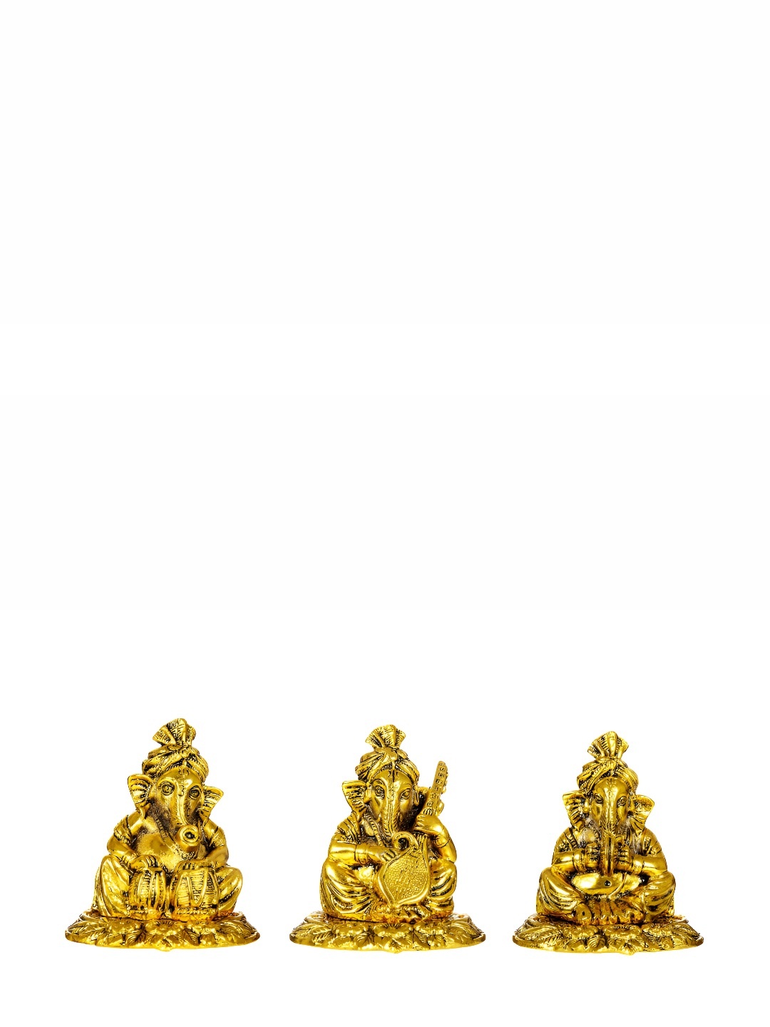 

INTERNATIONAL GIFT Gold Toned 3 Pieces Musical Ganesha Brass Idol Gift Set