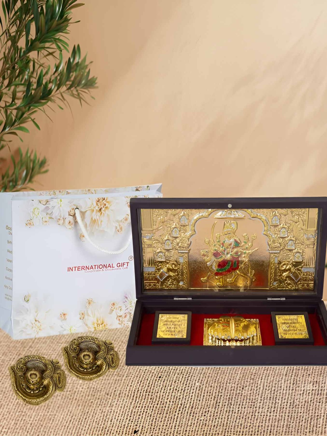 

INTERNATIONAL GIFT Gold Toned Mata Durga God Idol Home Gift Set