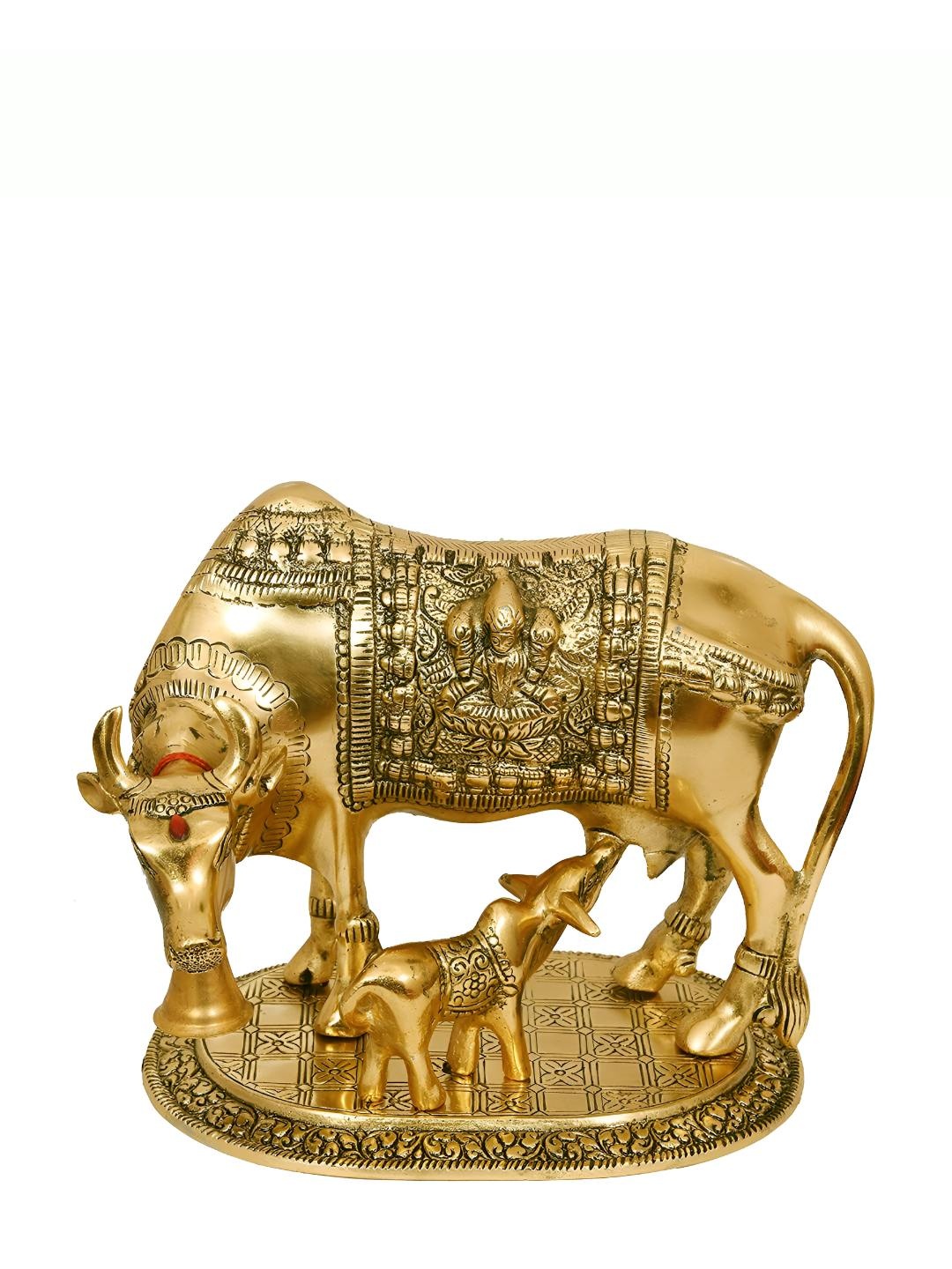 

INTERNATIONAL GIFT Gold Toned Kamdhenu Cow With Calf Idol Home Gift Set