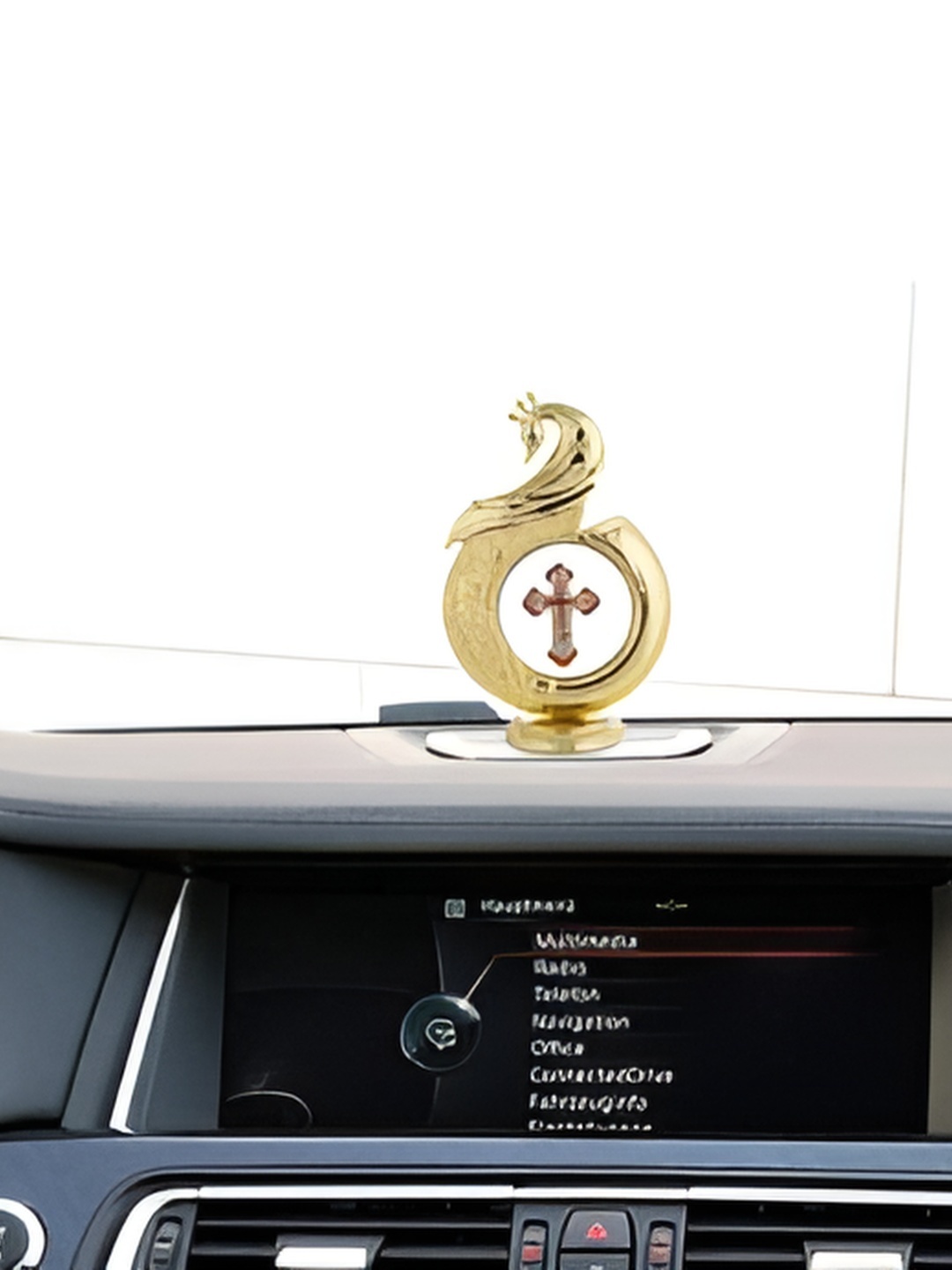 

INTERNATIONAL GIFT Gold-Toned Peacock Shape Jesus Car Dashboard Brass Idol Showpiece