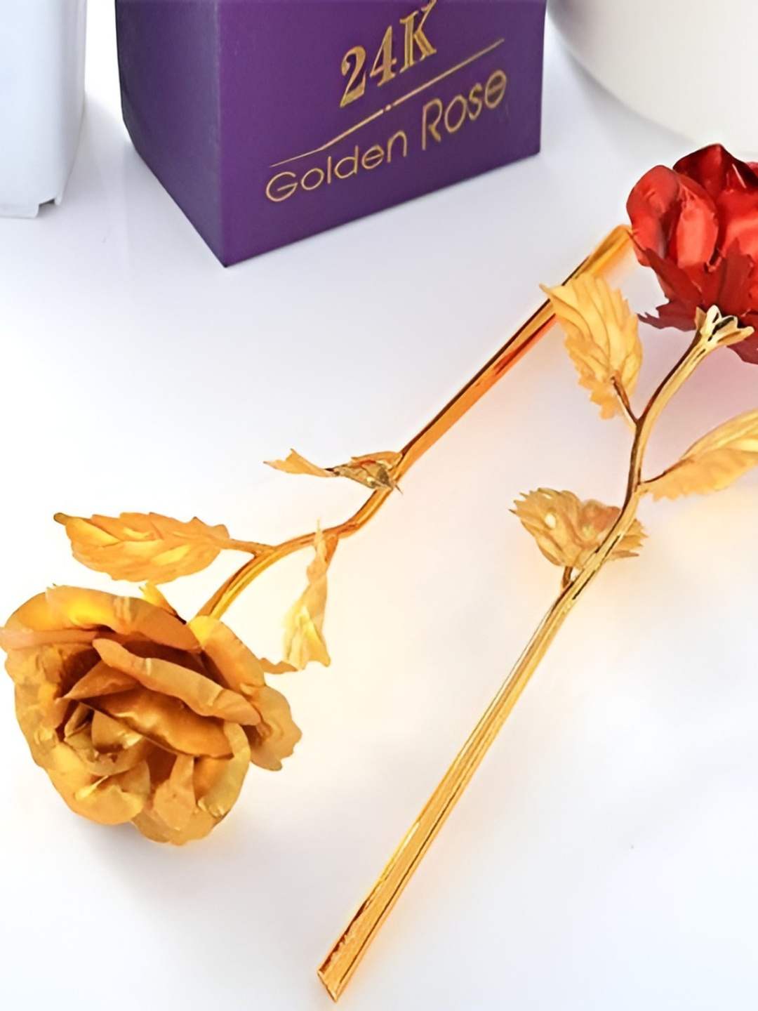 

INTERNATIONAL GIFT Red 24 KT Gold-Plated Rose Flower And Leaves Gift Set