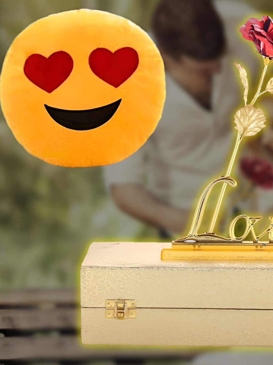 

INTERNATIONAL GIFT Red & Yellow Rose Flower With Love Stand And Luxury Box Home Gift Set