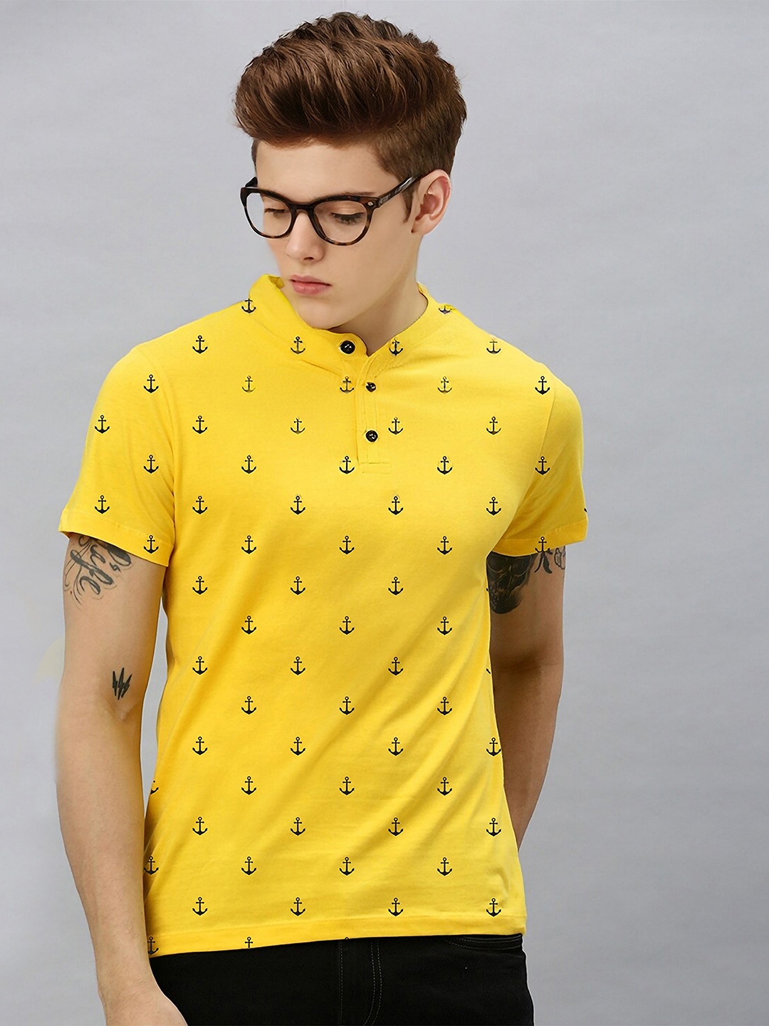 

BAESD Boys Conversational Printed Mandarin Collar Cotton T-shirt, Yellow