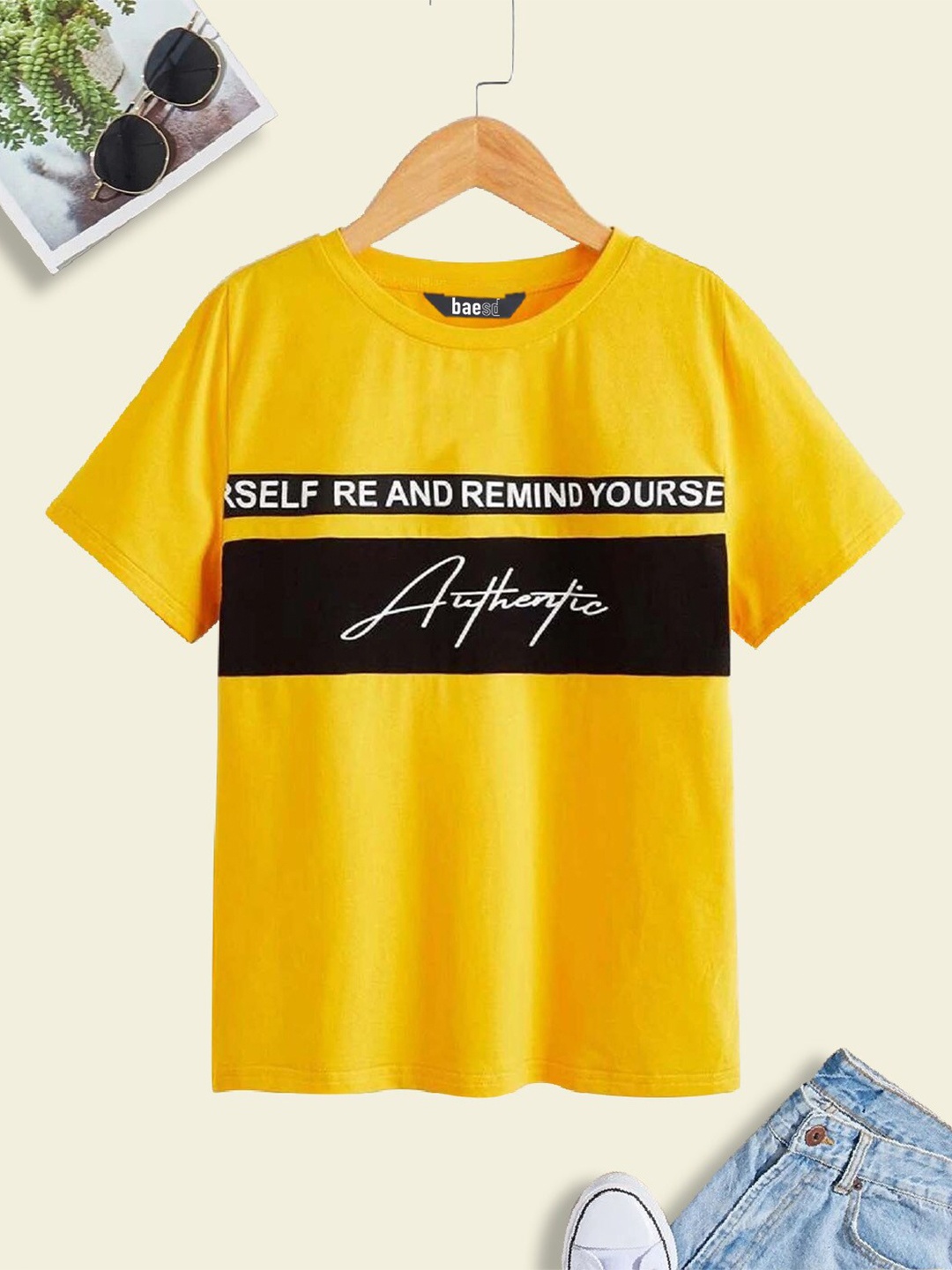 

BAESD Boys Typography Printed Cotton Regular T-shirt, Yellow