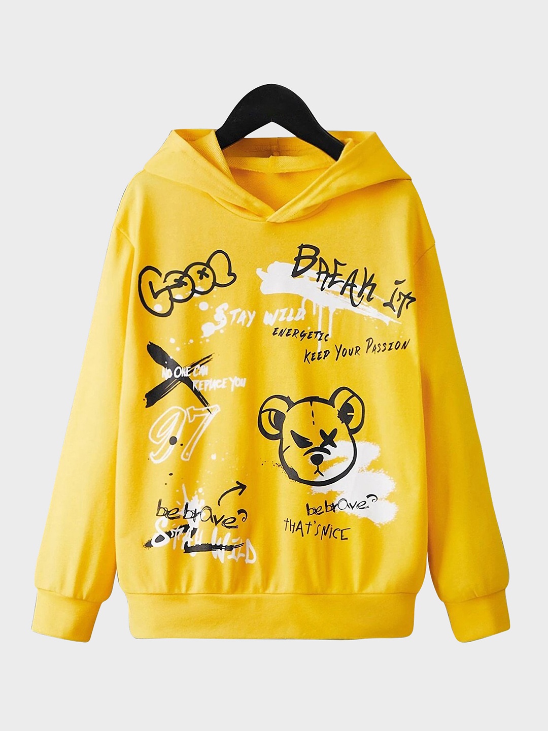 

BAESD Boys Graphic Printed Cotton Hooded T-shirt, Yellow