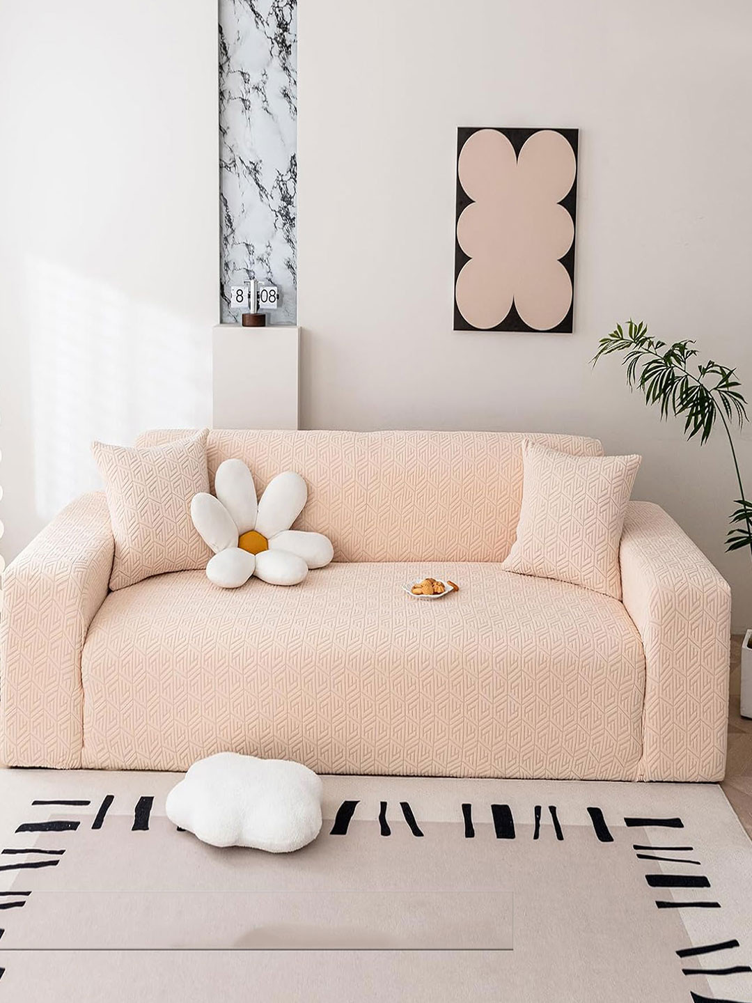 

HOUSE OF QUIRK Beige Self-designed 220 GSM Jaquard Stretchable 3-seater Sofa Slipcover