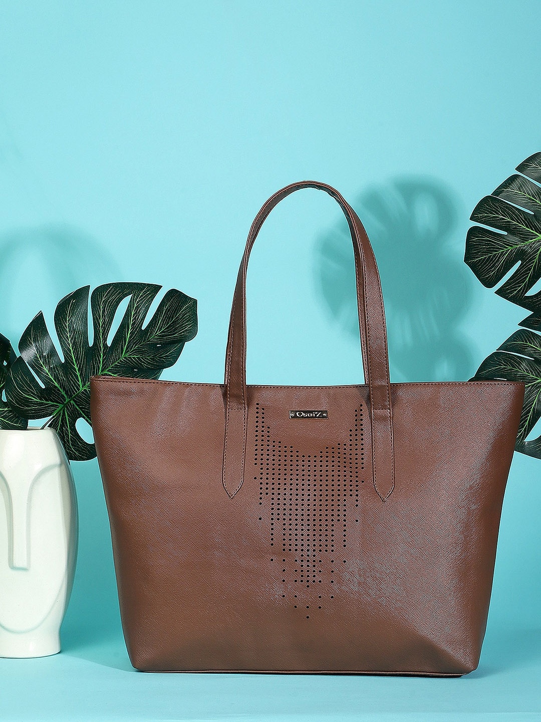 

OsaiZ Textured Structured Oversized Shoulder Bag, Brown