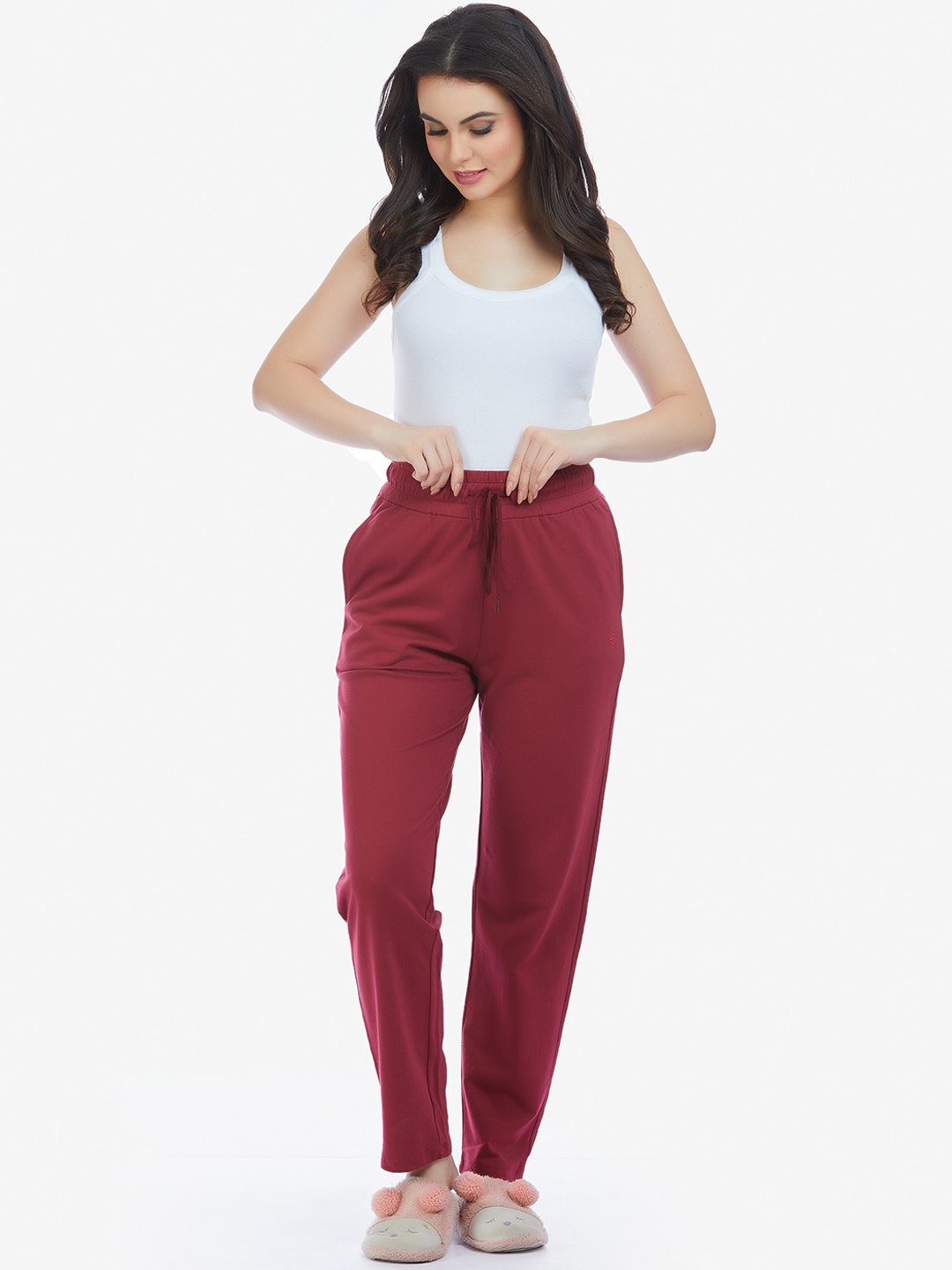 

MAYSIXTY Women Mid-Rise Cotton Lounge Pant, Red