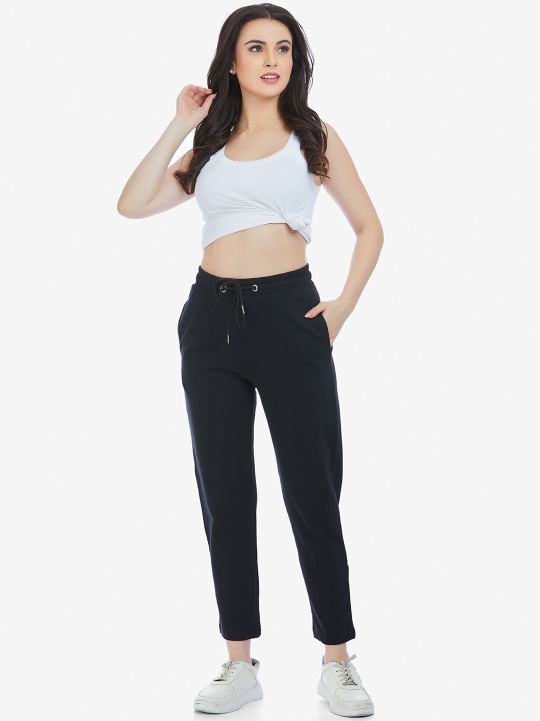 

MAYSIXTY Women Mid Rise Cotton Track Pants, Black