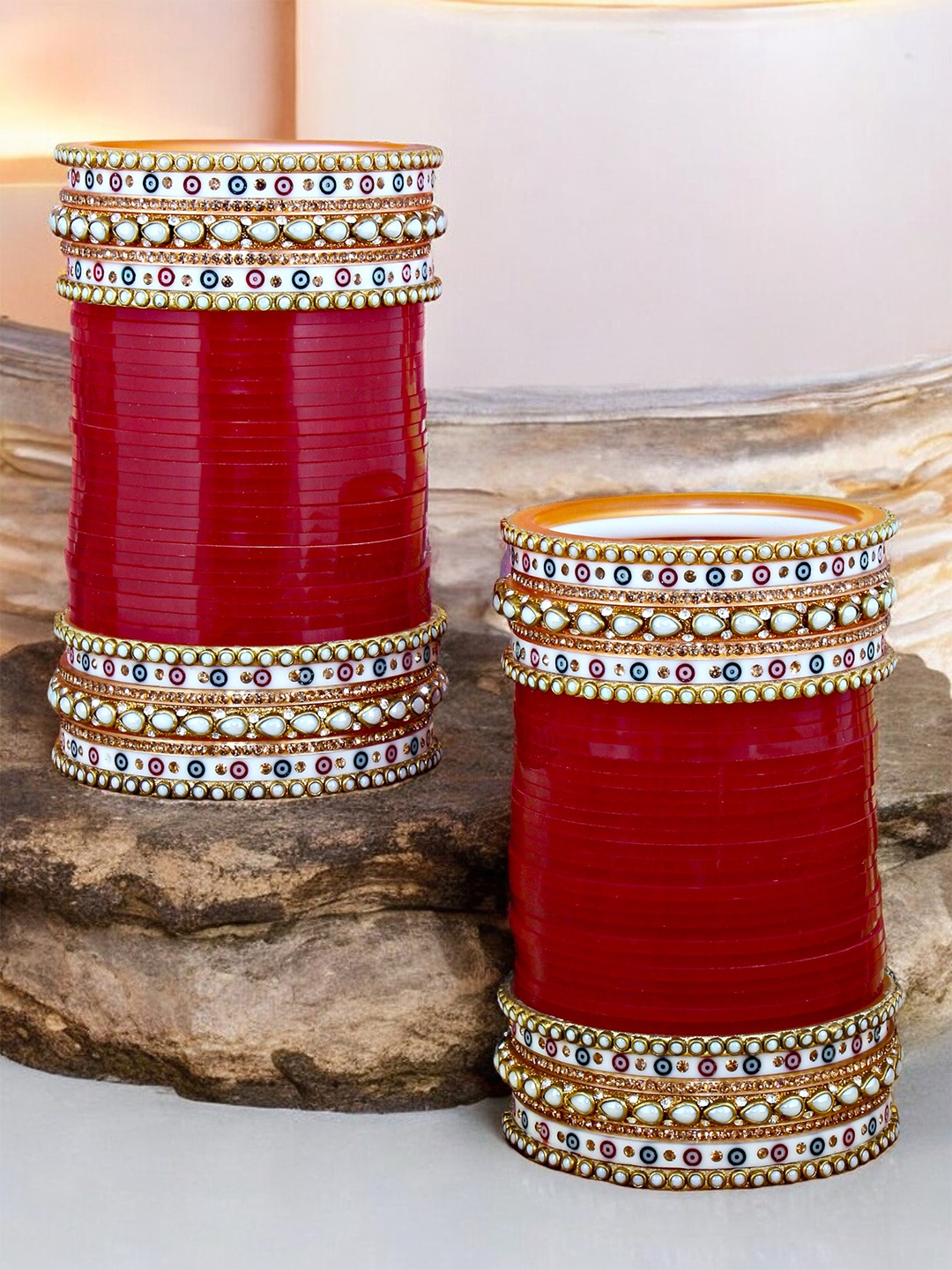 

LUCKY JEWELLERY Set Of 76 Stone Studded Bangle Set, Maroon