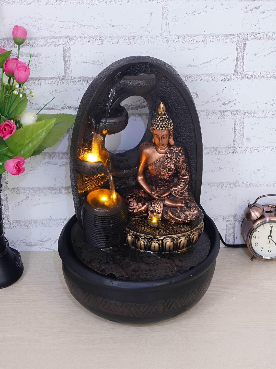 

Ancient Clock Makers Brown & Black Buddha Indoor Table Top Water Fountain