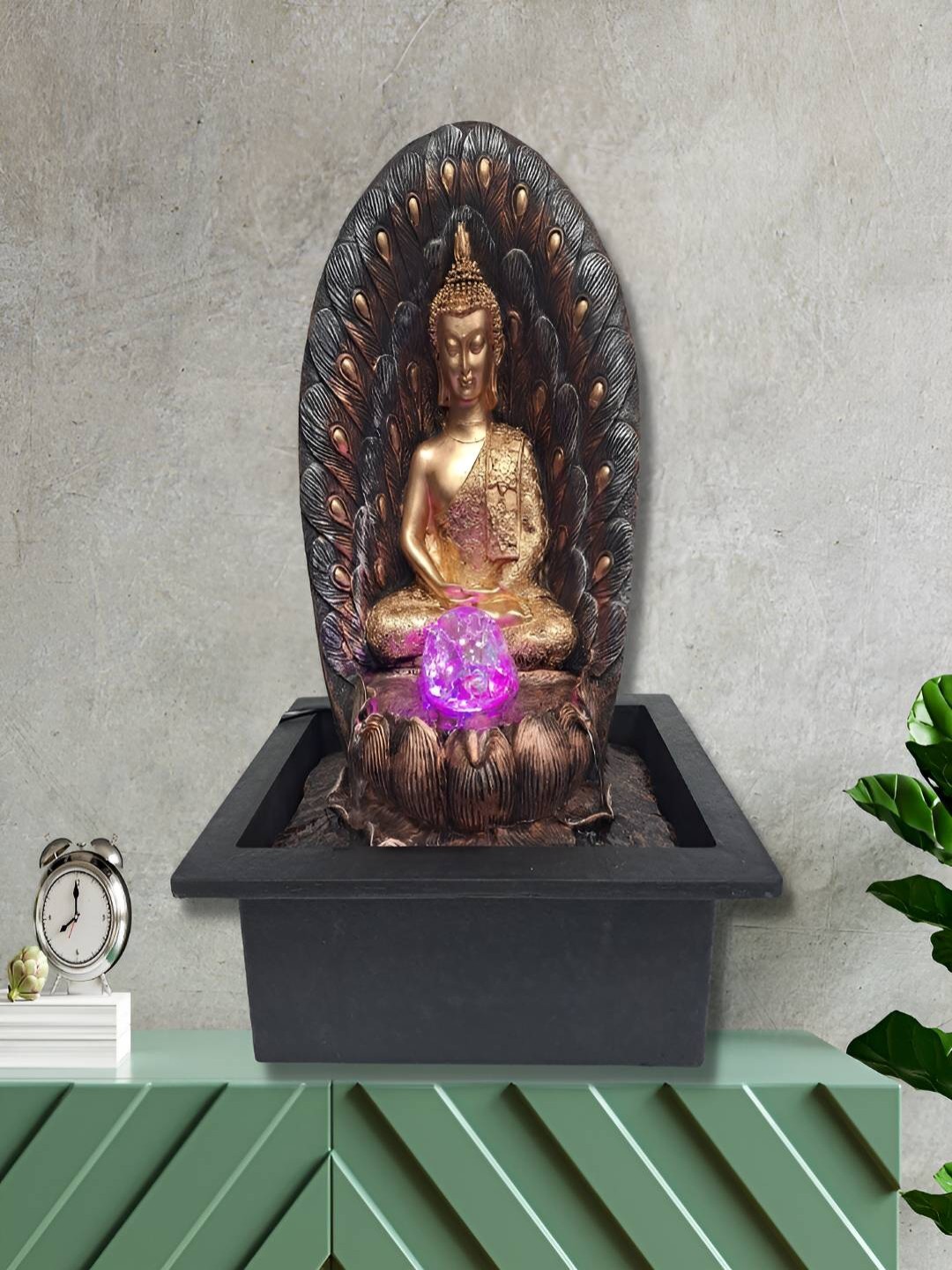 

Ancient Clock Makers Brown & Gold Toned Buddha Table Top With Water Fountain