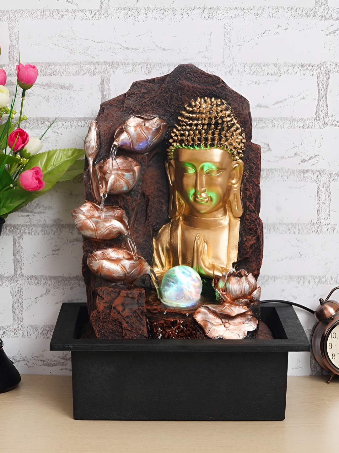

Ancient Clock Makers Brown Buddha Table Top Water Fountain