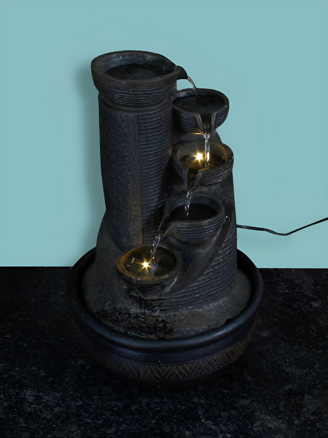 

Ancient Clock Makers Black 5 Steps Table Top Water Fountain