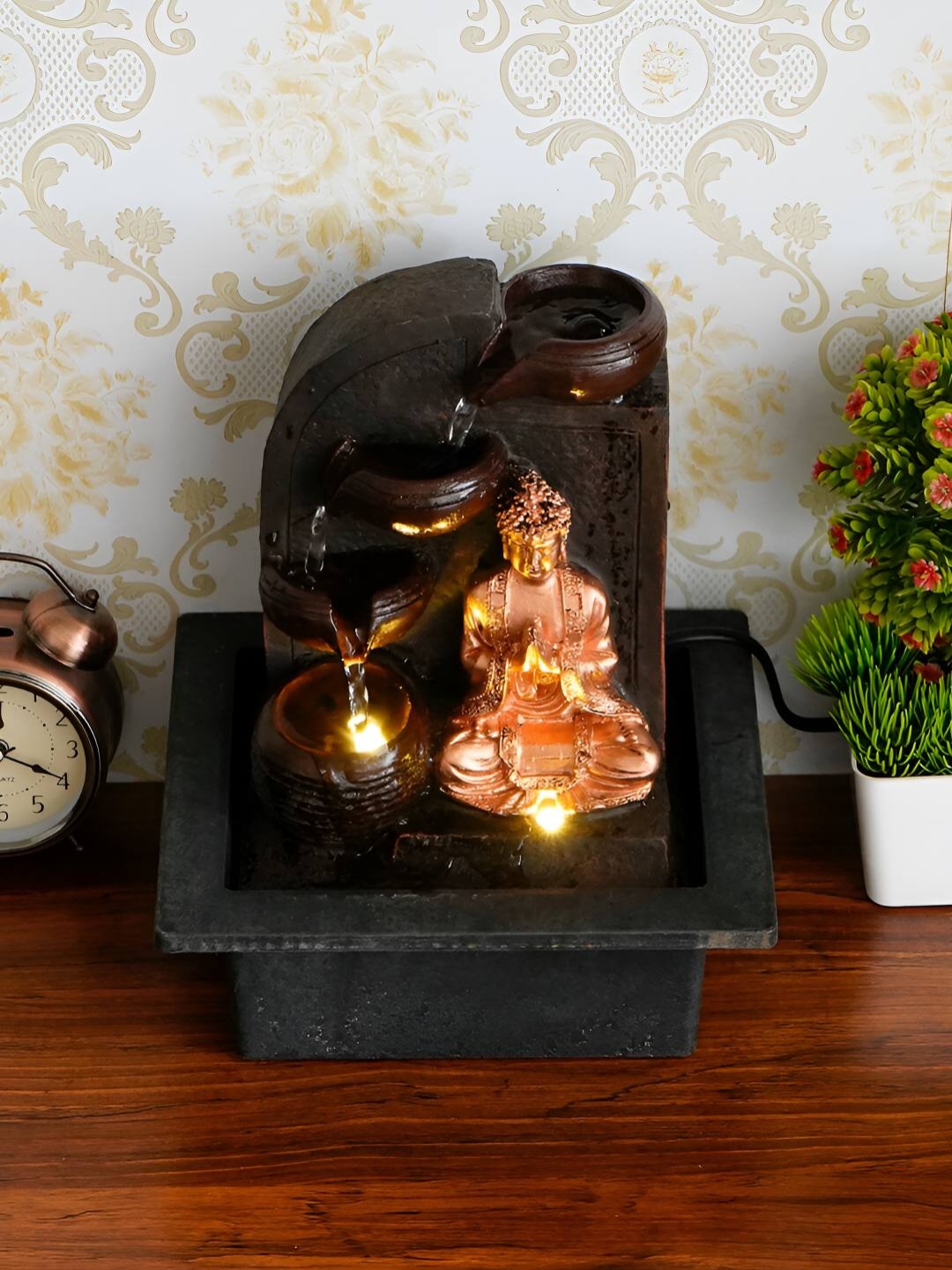 

Ancient Clock Makers Brown Buddha Table Top Water Fountain